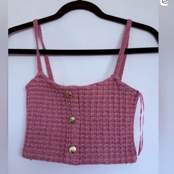 Zara Pink Textured Crop Top - Picture 4 of 6